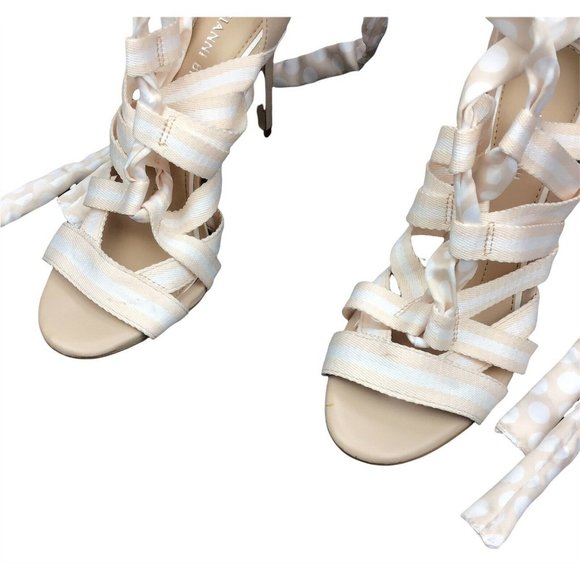 Gianni Bini Soft Pink Polka Dot Lace Up Stiletto Heels Ankle Wrap Shoes 6.5 $168 - Picture 2 of 5